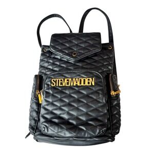 Steve Madden Backpack Bag Womens Mini Black Quilted Faux Leather Travel Casual